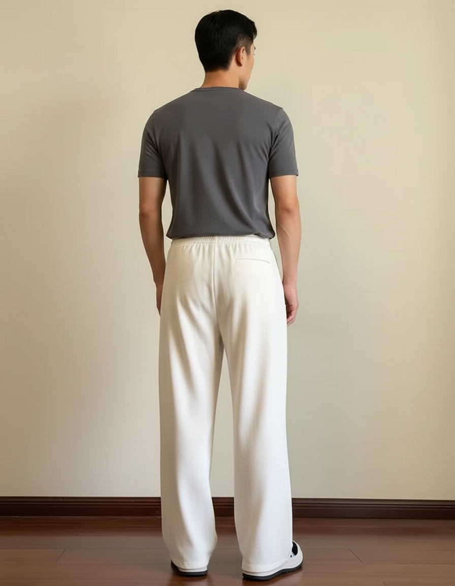 Pantalon Japonais Blanc Cassé Ample Fluide Cordon Confort - Maille - vue 2