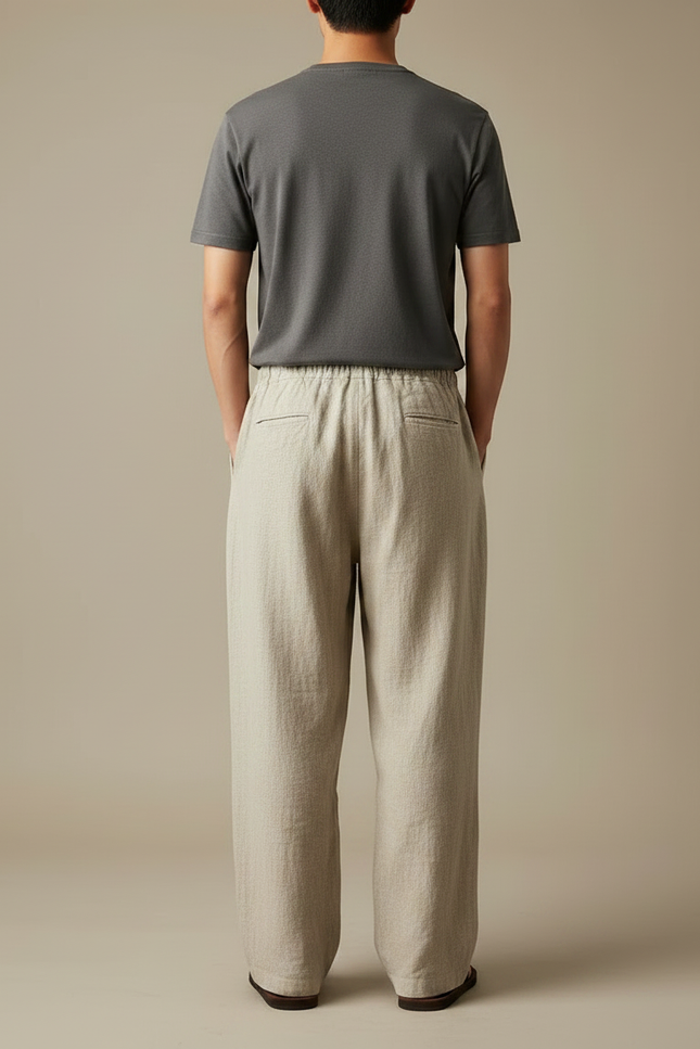 Pantalon Japonais Beige Ample Lin Coton Décontracté - vue 2