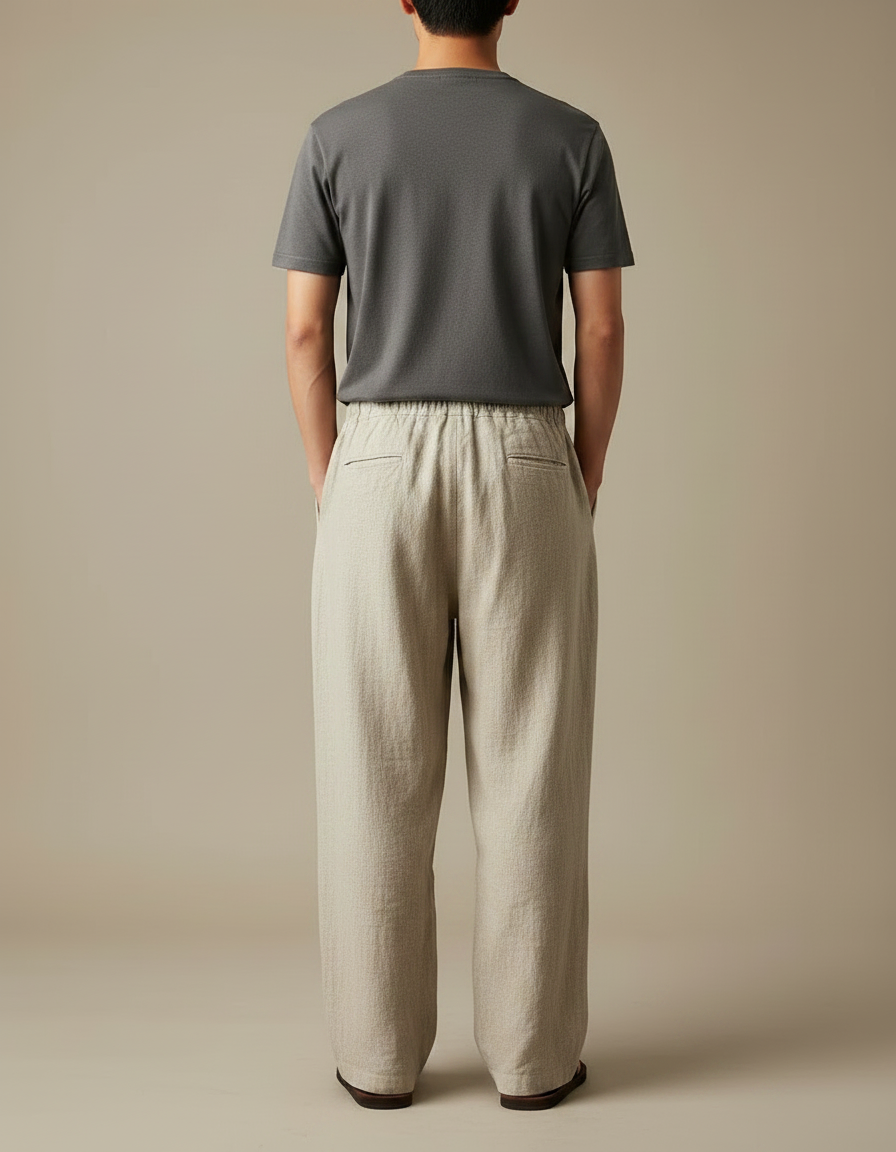 Pantalon Japonais Beige Ample Lin Coton Décontracté - vue 2