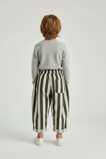 Pantalon Japonais Rayé Ample Coton Enfant - Kaki - vue 2