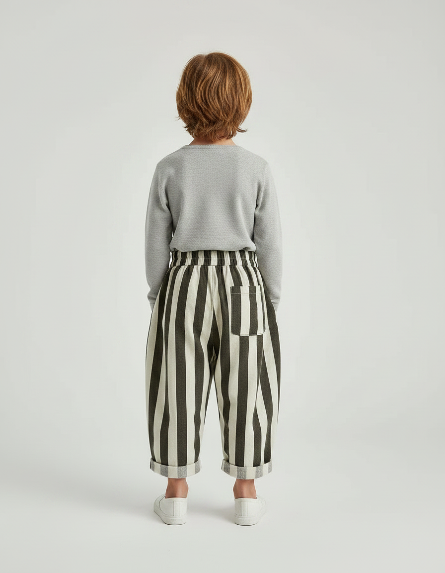 Pantalon Japonais Rayé Ample Coton Enfant - Kaki - vue 2