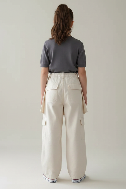 Pantalon Japonais Beige Cargo Ample Jupe-culotte Enfant - Toile - vue 2