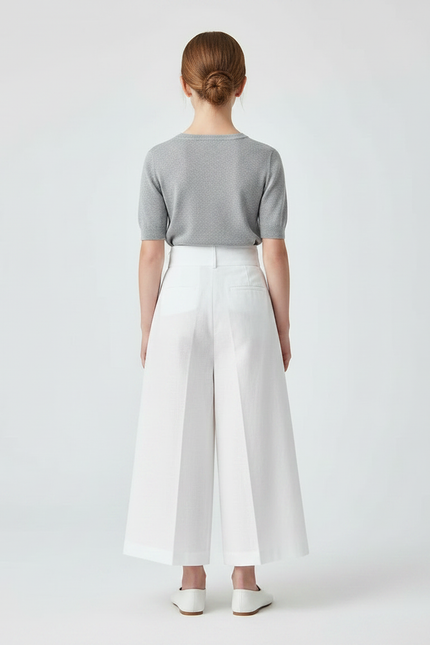 Pantalon Japonais Blanc Plissé Ample Fille - Lin - vue 2