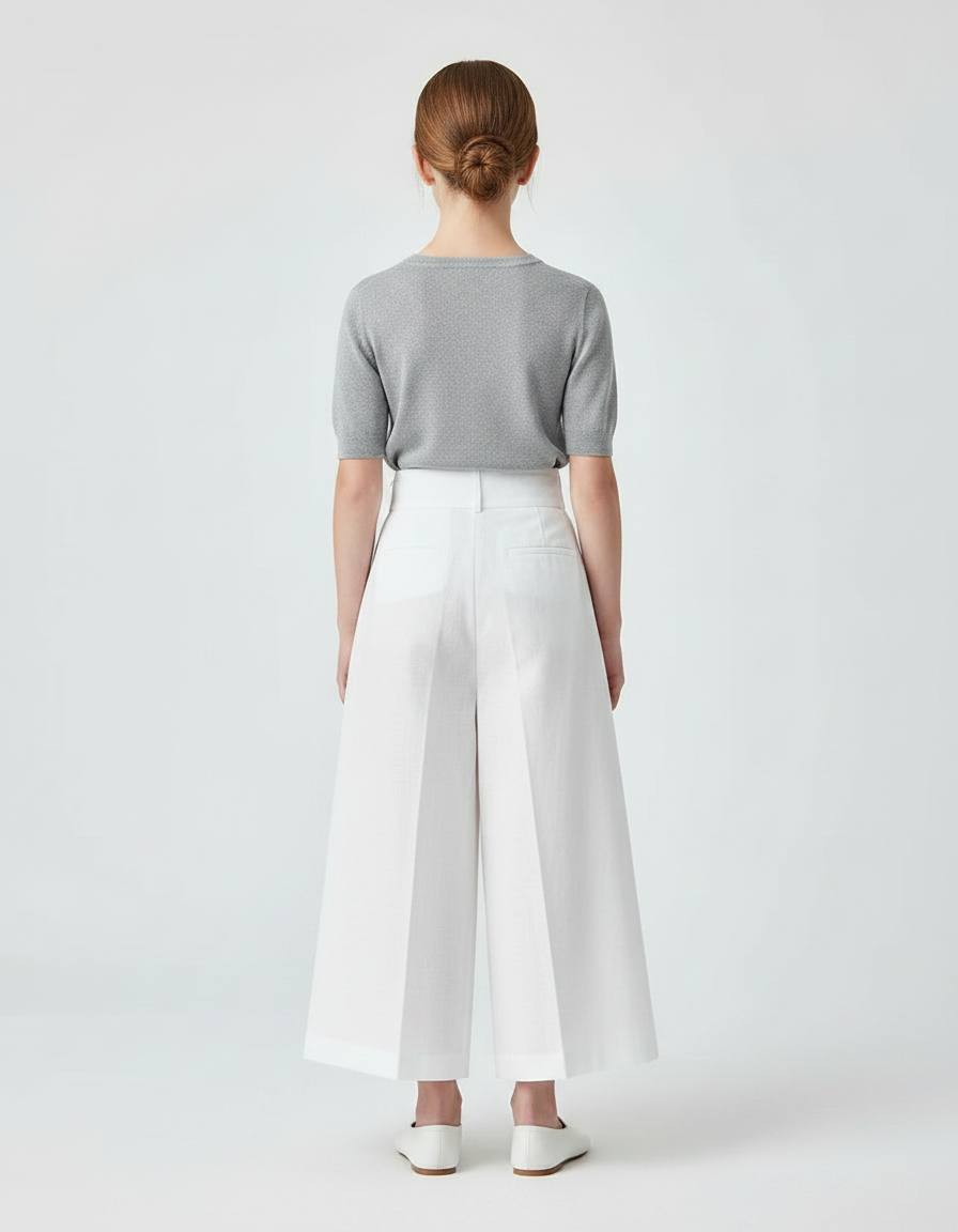 Pantalon Japonais Blanc Plissé Ample Fille - Lin - vue 2