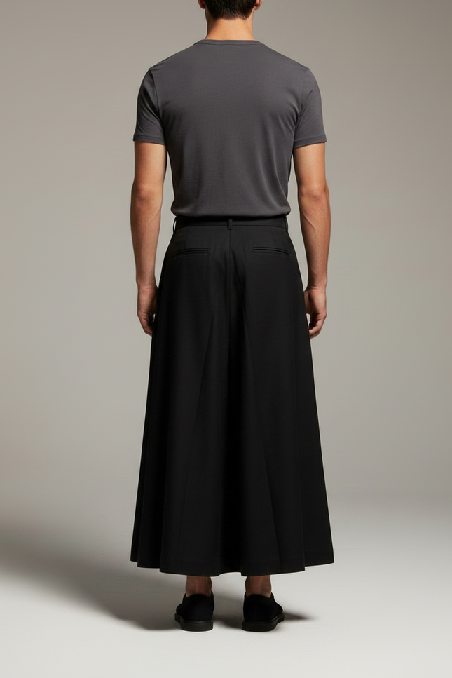 Pantalon Japonais Noir Plissé Ample Unisexe Moderne - Gabardine - vue 2