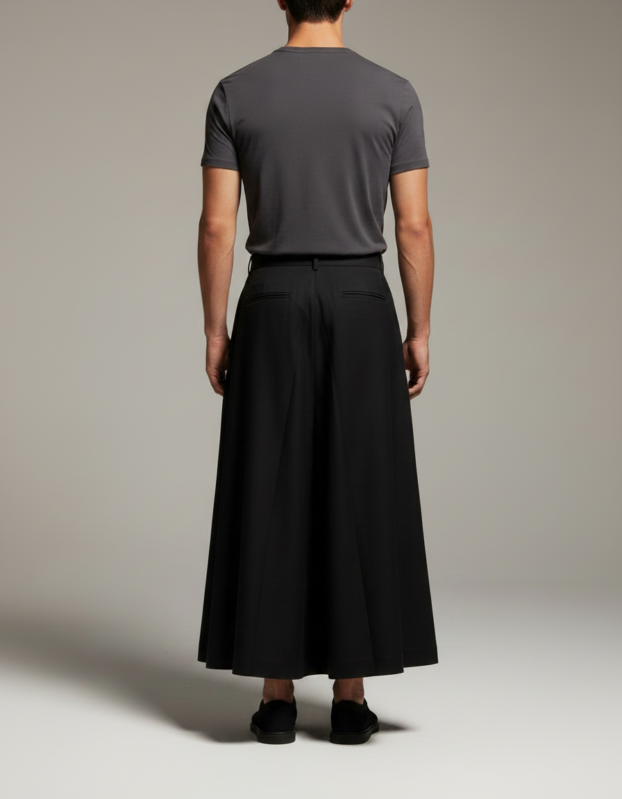 Pantalon Japonais Noir Plissé Ample Unisexe Moderne - Gabardine - vue 2