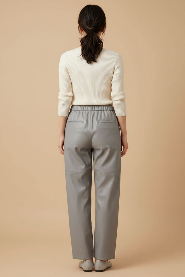 Pantalon Japonais Gris Ample Similicuir Taille Haute - Simili cuir - vue 2