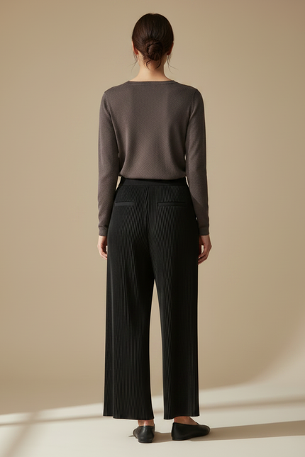 Pantalon Japonais Noir Plissé Ample Fluide Femme - Polyester - vue 2