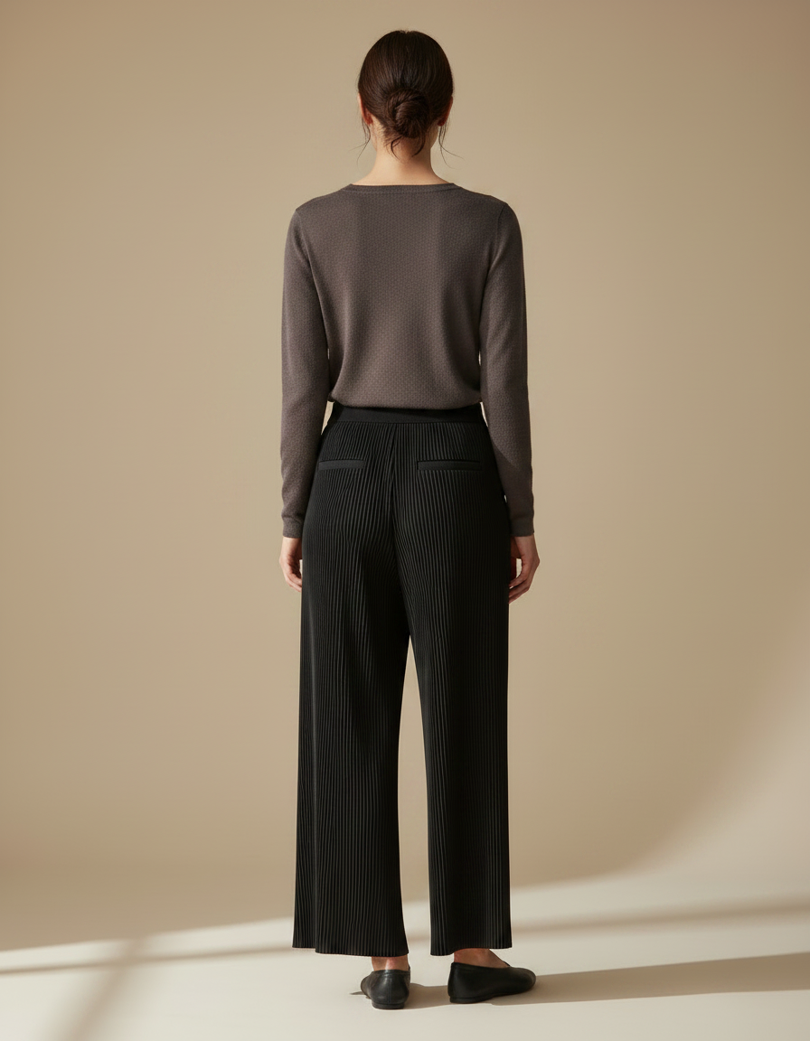 Pantalon Japonais Noir Plissé Ample Fluide Femme - Polyester - vue 2
