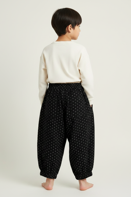 Pantalon Japonais Noir Ample Points Blancs Enfant - Molleton - vue 2
