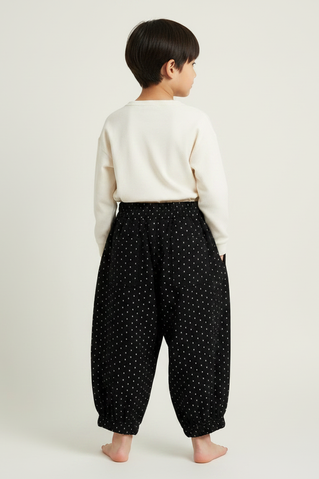 Pantalon Japonais Noir Ample Points Blancs Enfant - Molleton - vue 2