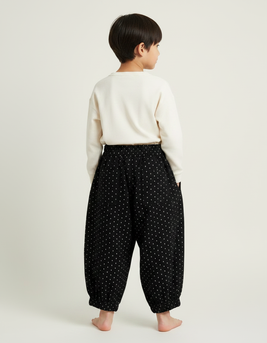 Pantalon Japonais Noir Ample Points Blancs Enfant - Molleton - vue 2