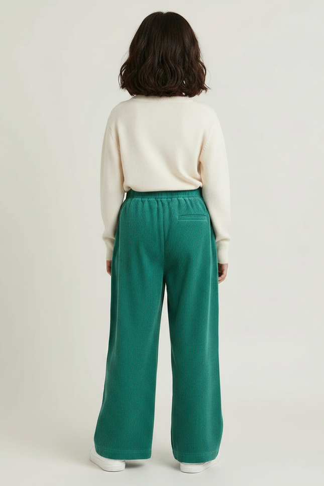 Pantalon Japonais Vert Côtelé Ample Décontracté Enfant - Cordé - vue 2