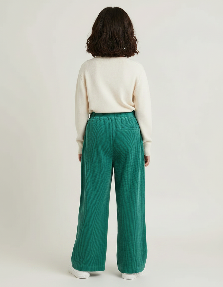 Pantalon Japonais Vert Côtelé Ample Décontracté Enfant - Cordé - vue 2