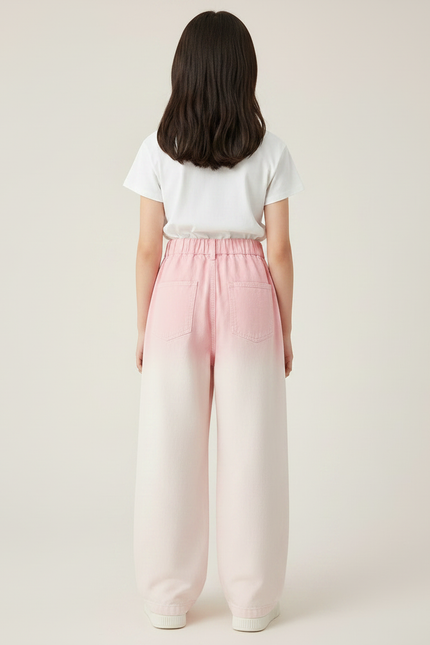 Pantalon Japonais Large Dégradé Rose Denim Fille - Jean - vue 2