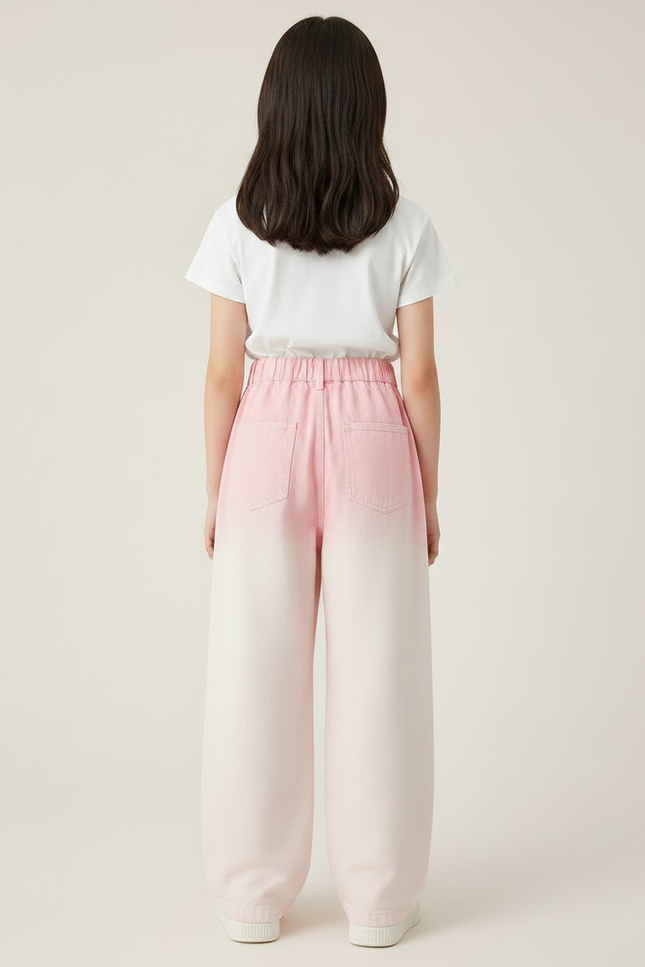 Pantalon Japonais Large Dégradé Rose Denim Fille - Jean - vue 2