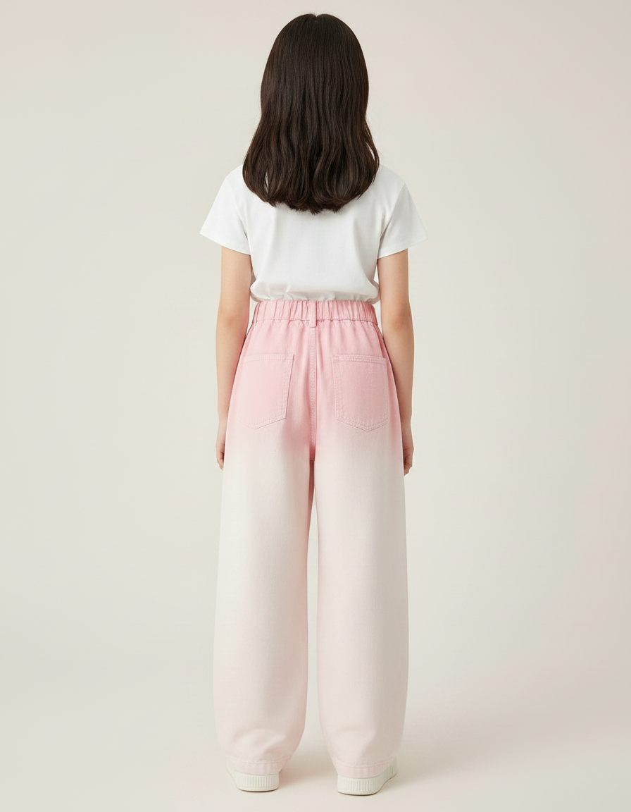 Pantalon Japonais Large Dégradé Rose Denim Fille - Jean - vue 2