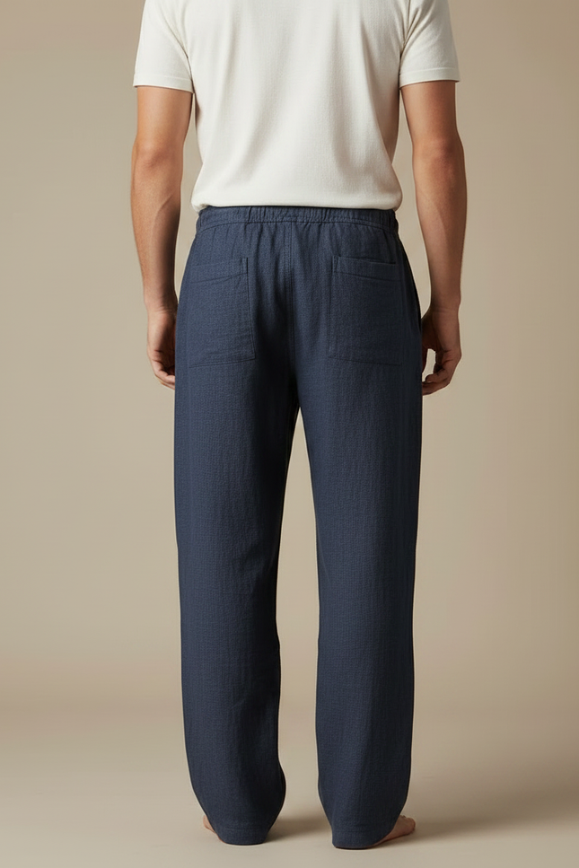 Pantalon Japonais Bleu Marine Ample Lin Coton Homme - vue 2