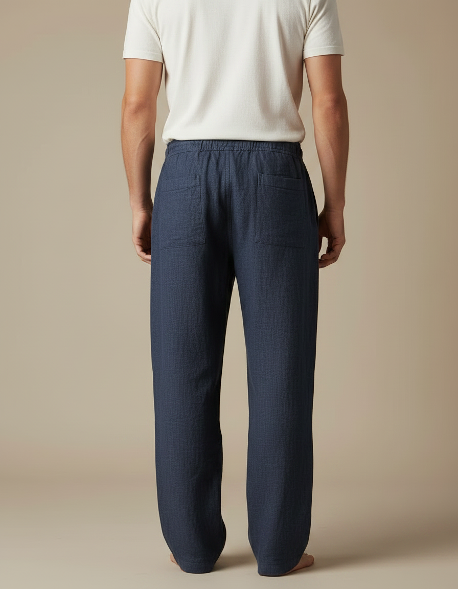 Pantalon Japonais Bleu Marine Ample Lin Coton Homme - vue 2