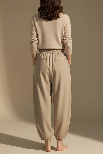 Pantalon Japonais Beige Ample Confortable Taille Haute - Viscose - vue 2