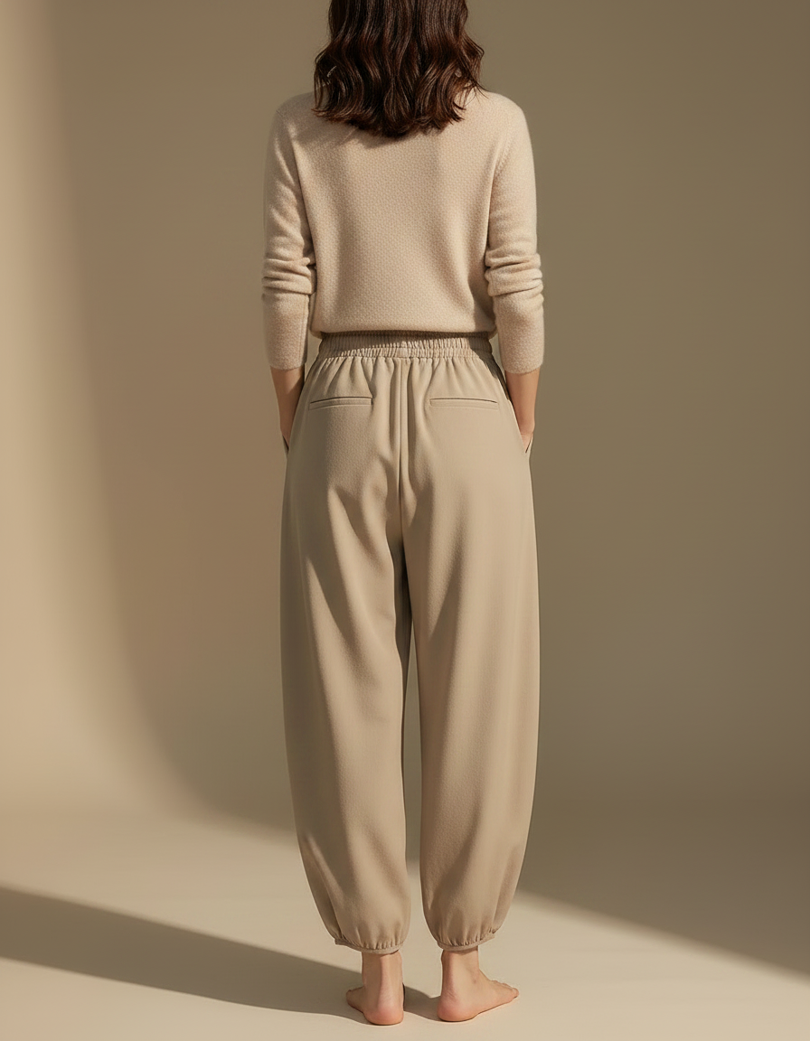 Pantalon Japonais Beige Ample Confortable Taille Haute - Viscose - vue 2