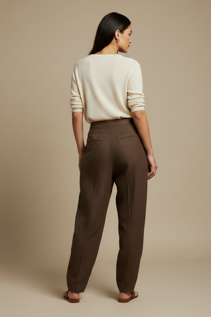 Pantalon Japonais Marron Ample Lin Déstructuré Élégant - vue 2