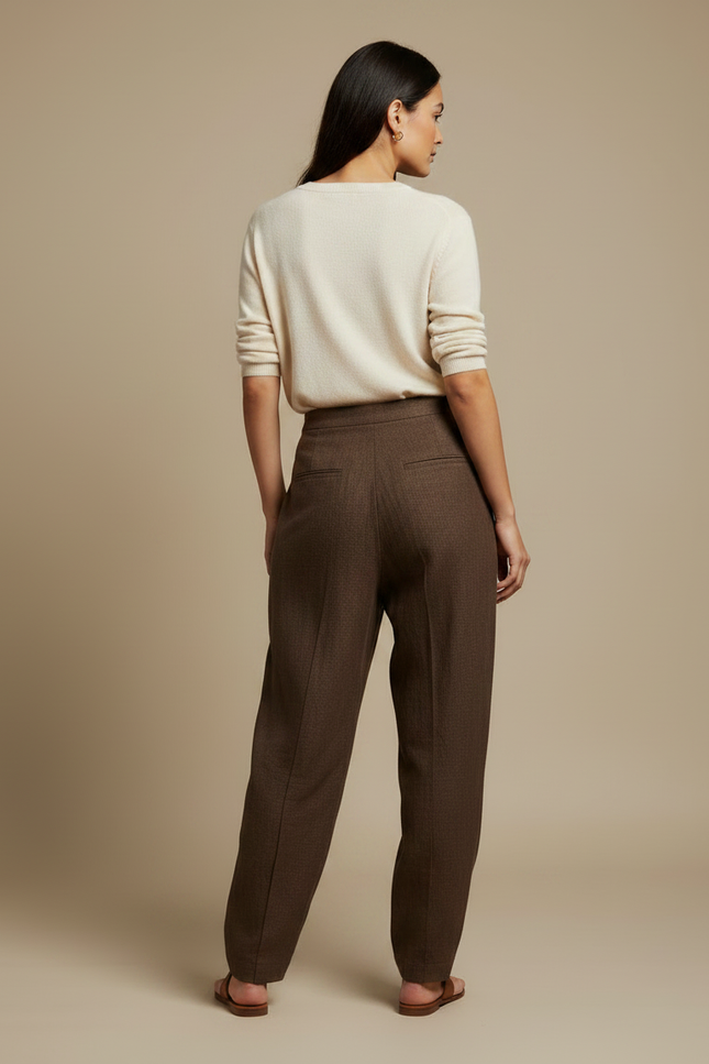 Pantalon Japonais Marron Ample Lin Déstructuré Élégant - vue 2
