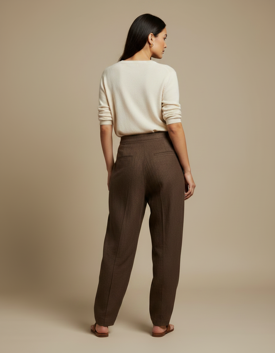 Pantalon Japonais Marron Ample Lin Déstructuré Élégant - vue 2