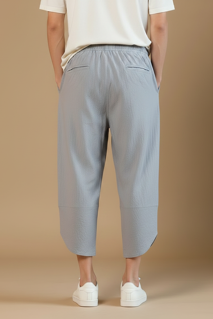 Pantalon Japonais Gris Coton Ample Décontracté Cordon - vue 2
