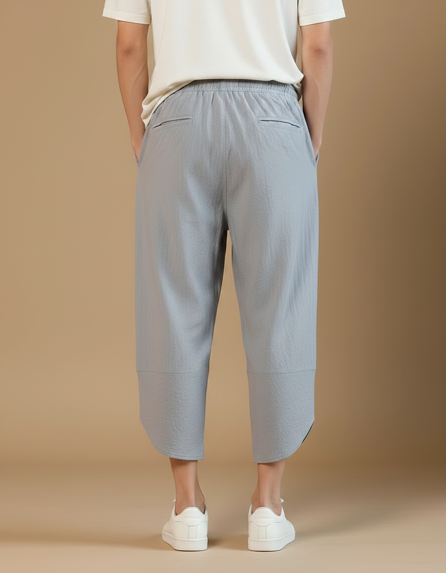 Pantalon Japonais Gris Coton Ample Décontracté Cordon - vue 2