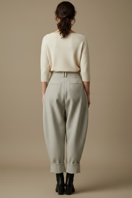 Pantalon Japonais Gris Laine Plissé Ample Femme - vue 2