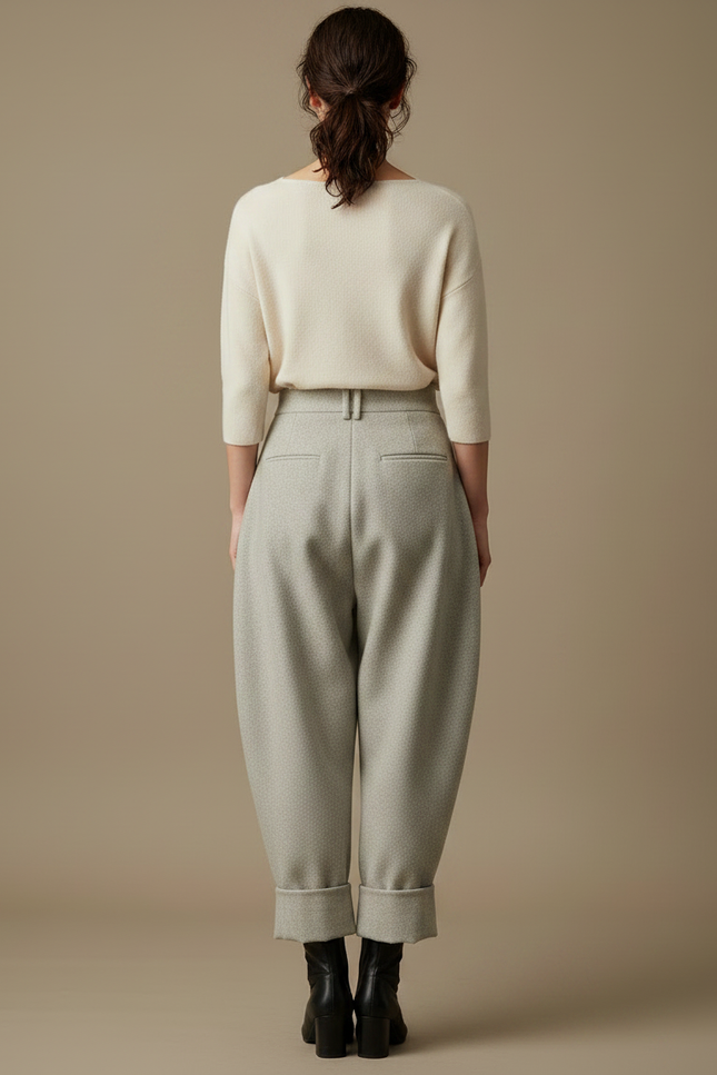 Pantalon Japonais Gris Laine Plissé Ample Femme - vue 2