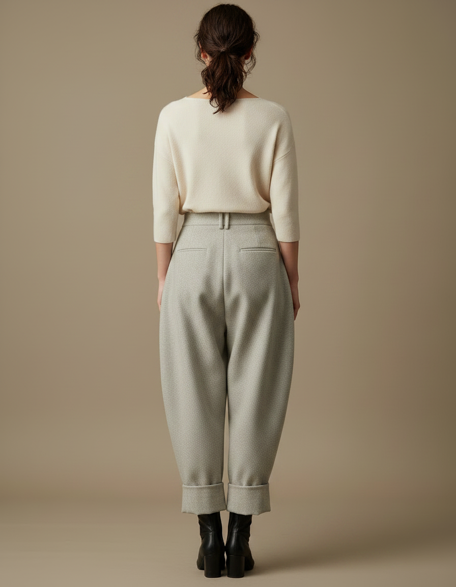 Pantalon Japonais Gris Laine Plissé Ample Femme - vue 2