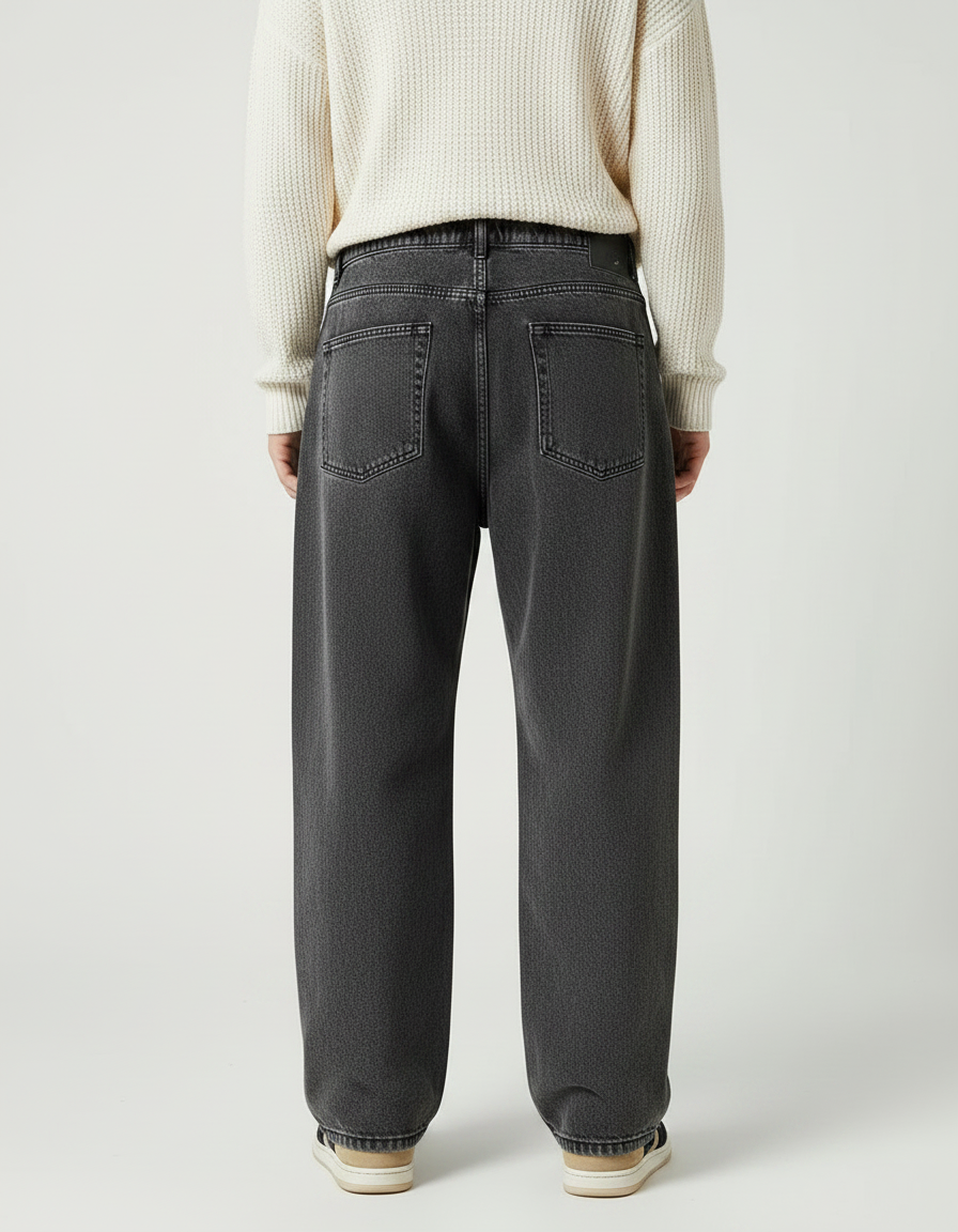 Pantalon Japonais Gris Anthracite Ample Cordon Décontracté - Jean - vue 2