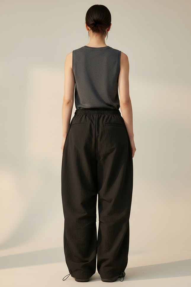 Pantalon Japonais Noir Ample Décontracté Fluide Femme - Polyester - vue 2