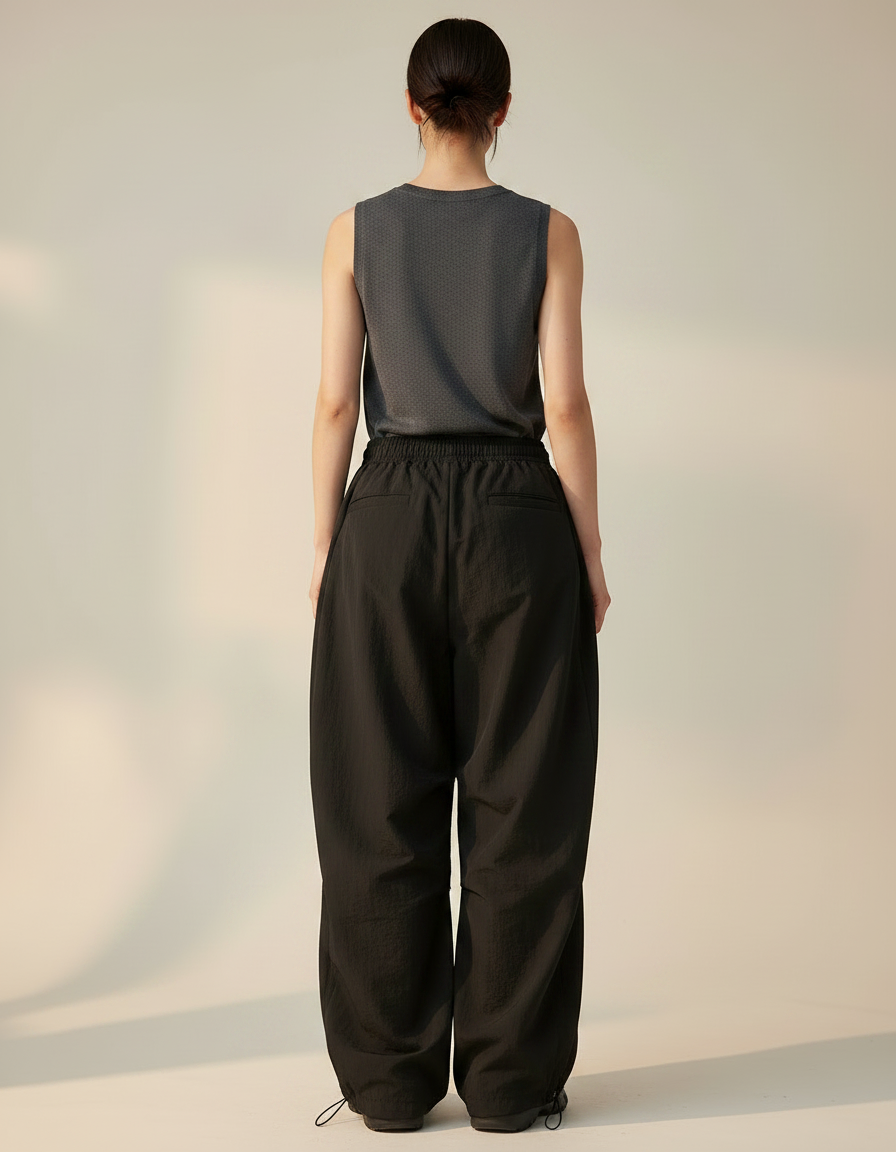 Pantalon Japonais Noir Ample Décontracté Fluide Femme - Polyester - vue 2