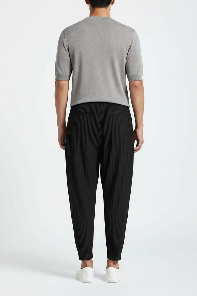 Pantalon Japonais Noir Plissé Ample Décontracté Fluide - Polyester - vue 2