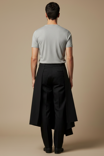 Pantalon Japonais Noir Superposé Rayé Ample Moderne - Gabardine - vue 2