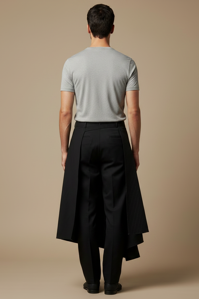 Pantalon Japonais Noir Superposé Rayé Ample Moderne - Gabardine - vue 2