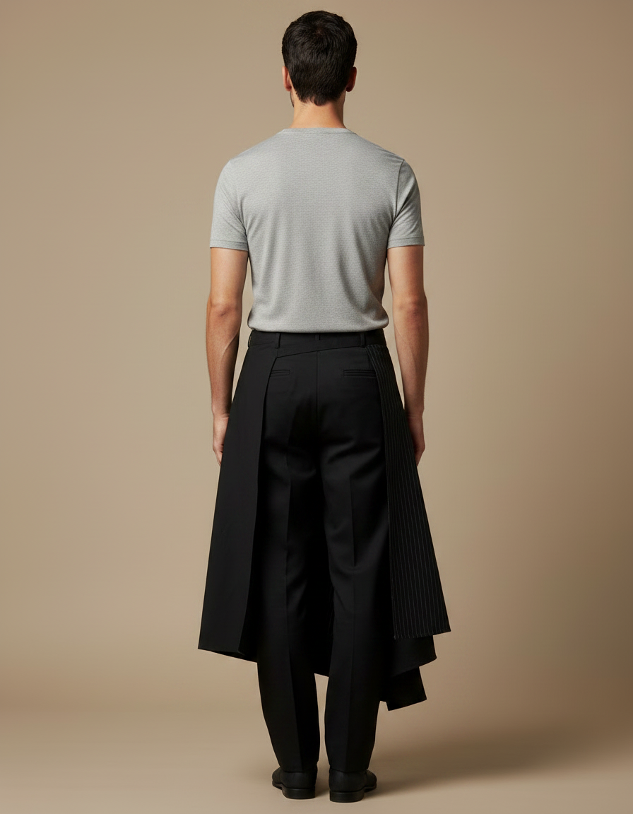 Pantalon Japonais Noir Superposé Rayé Ample Moderne - Gabardine - vue 2