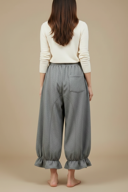 Pantalon Japonais Gris Ample Volants Décontracté Confortable - Molleton - vue 2