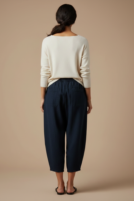 Pantalon Japonais Bleu Marine Ample Soleil Vagues - Toile - vue 2