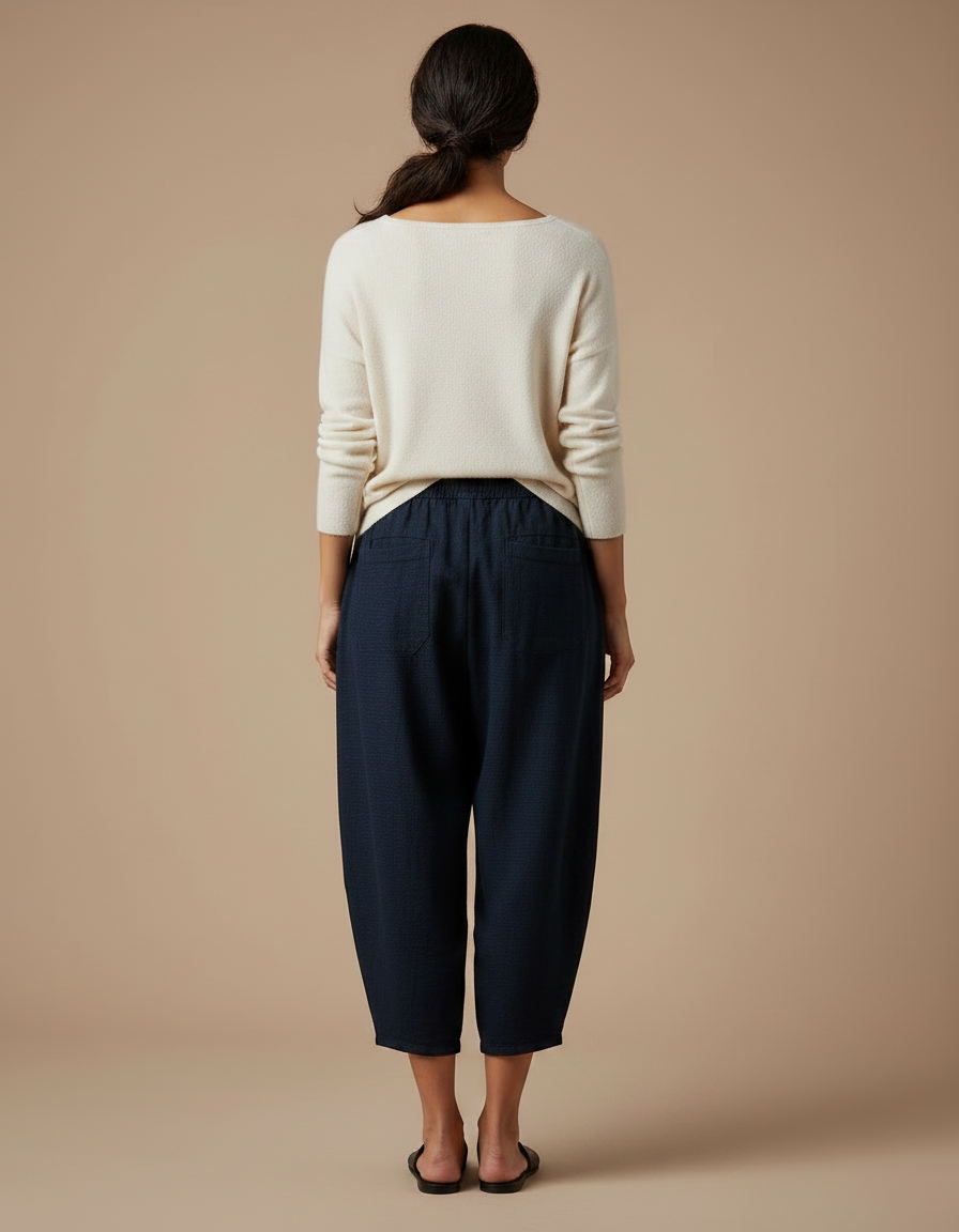 Pantalon Japonais Bleu Marine Ample Soleil Vagues - Toile - vue 2