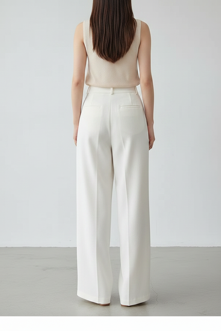 Pantalon Japonais Blanc Fluide Ample Élégant Plissé - Polyester - vue 2