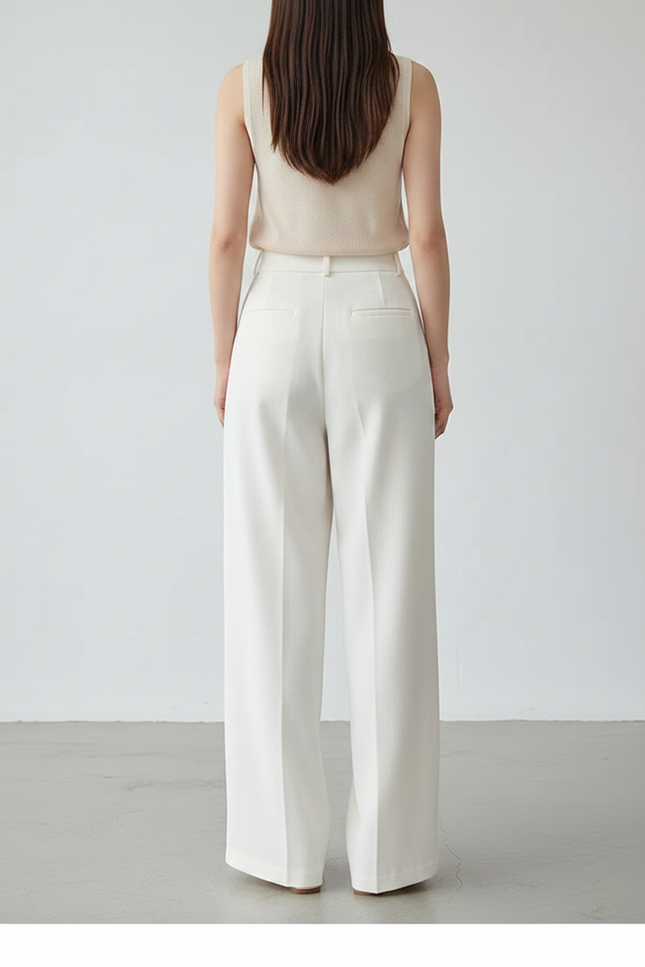 Pantalon Japonais Blanc Fluide Ample Élégant Plissé - Polyester - vue 2