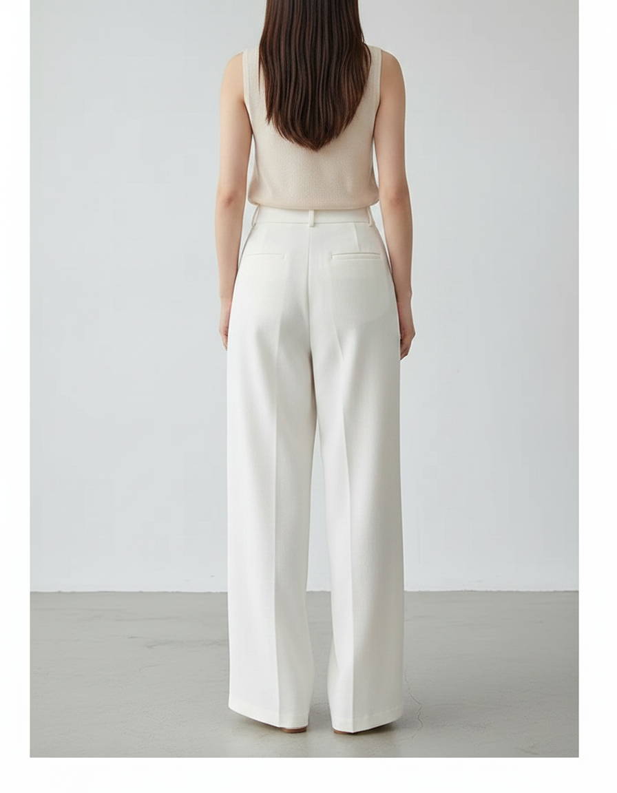 Pantalon Japonais Blanc Fluide Ample Élégant Plissé - Polyester - vue 2