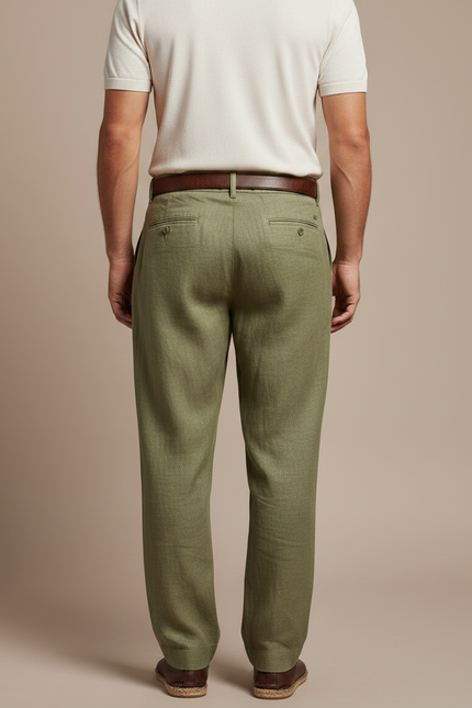 Pantalon Japonais Vert Lin Plissé Ample Homme - vue 2