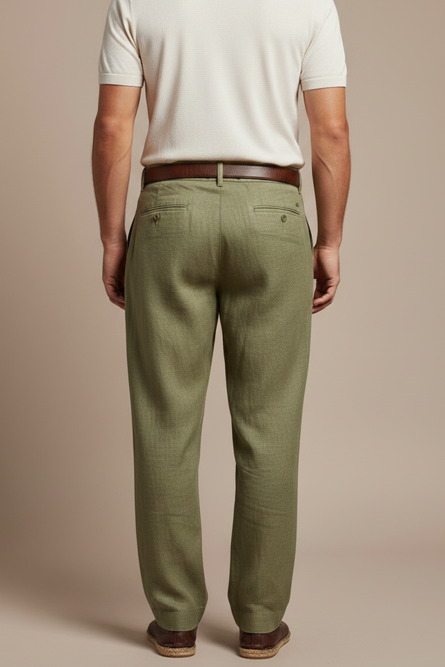 Pantalon Japonais Vert Lin Plissé Ample Homme - vue 2