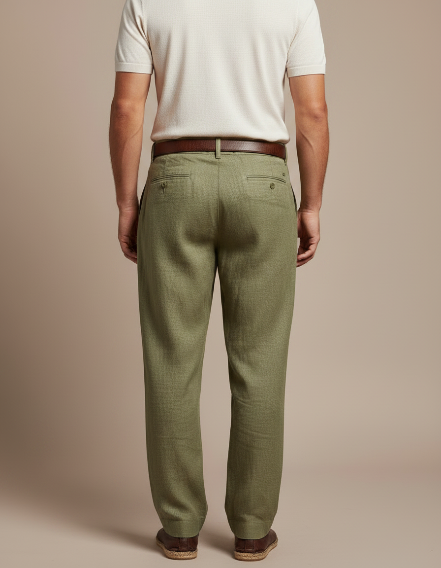 Pantalon Japonais Vert Lin Plissé Ample Homme - vue 2