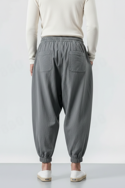 Pantalon Japonais Harem Coton Lin Gris Cordon Homme - vue 2